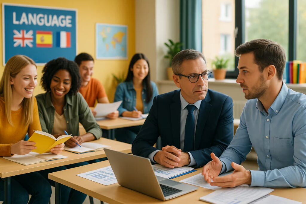Steuerberater-fuer-Sprachschulen im unterricht sitzend