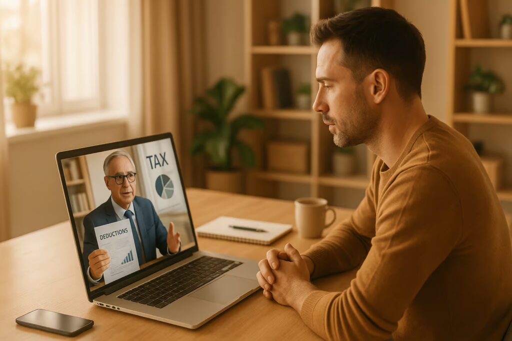 Steuerberater-fuer-selbststaendige vor dem Computer bei der beratung