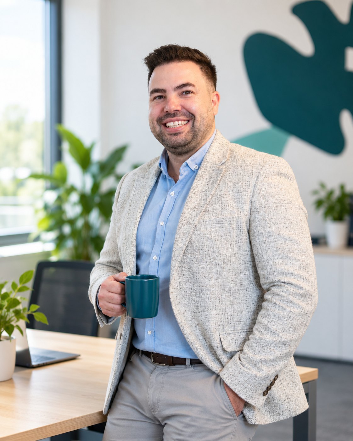 rs-kollegen karriere Ansprechpartner der Kanzlei lächelt mit einer Tasse in der Hand